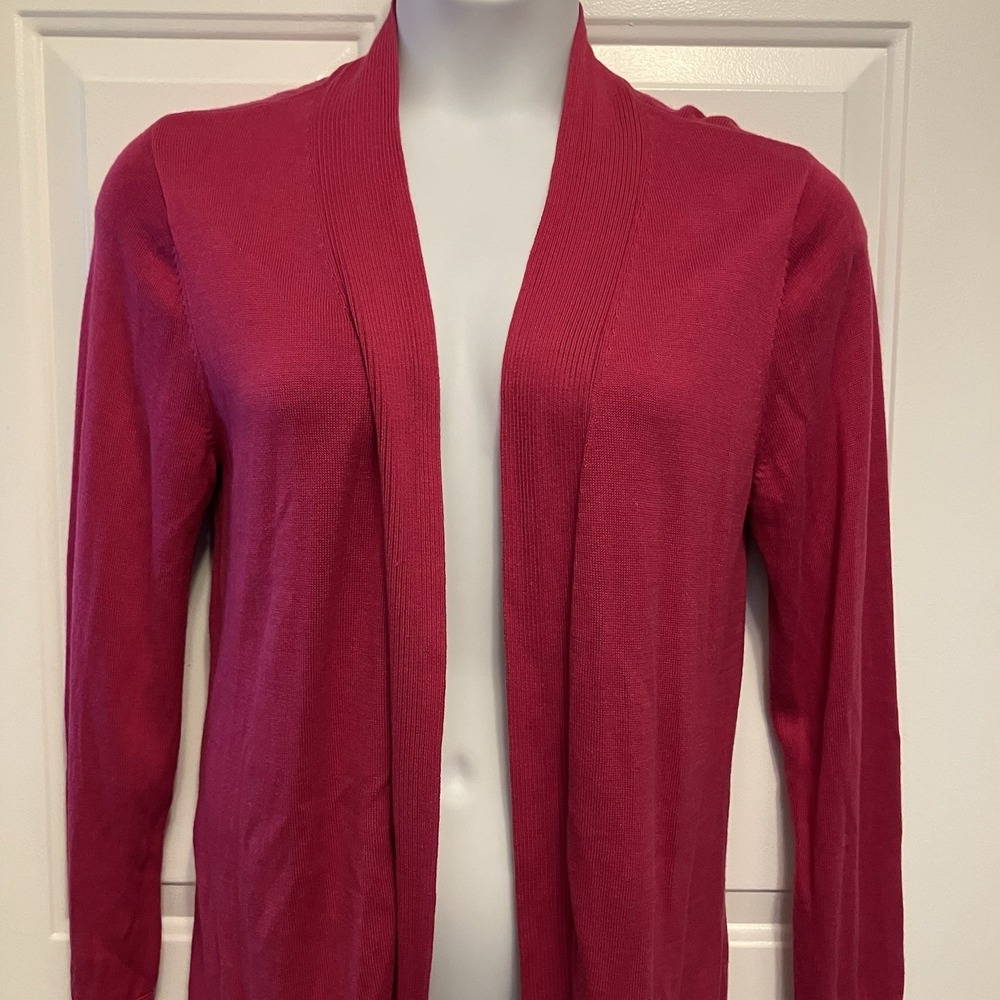 Chicos Cardigan Sweater Sz 3 Large Raspberry Pink Open Front Long Cotton Blend